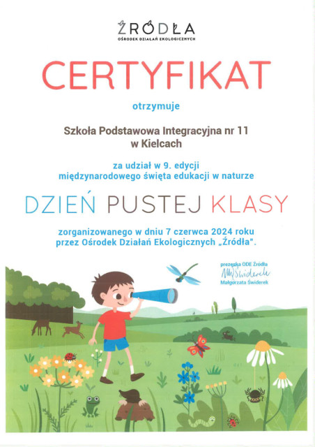 DZIEŃ PUSTEJ KLASY - CERTYFIKAT