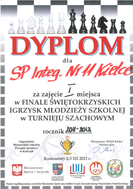 Pierwsze miejsce w Turnieju szachowym