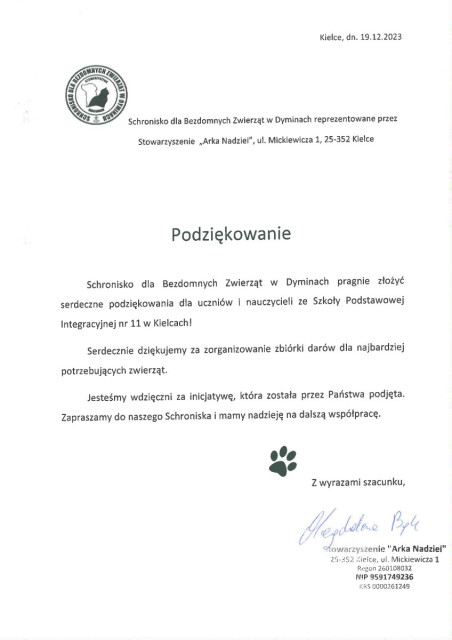 podziękowanie