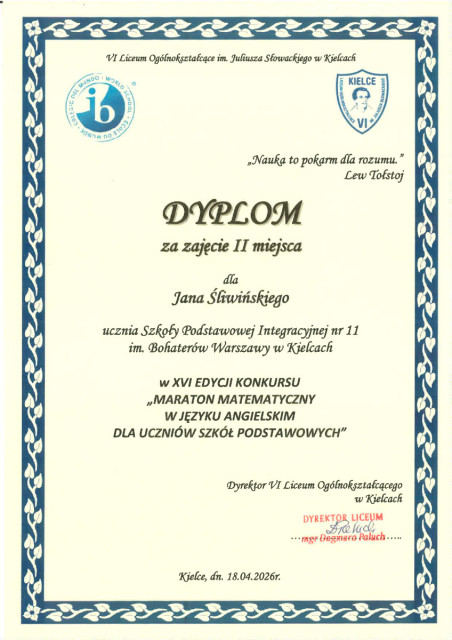MARATON MATEMATYCZNY W JĘZYKU ANGIELSKIM