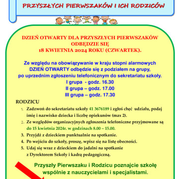 DZIEŃ OTWARTY DLA PRZYSZŁYCH PIERWSZAKÓW 