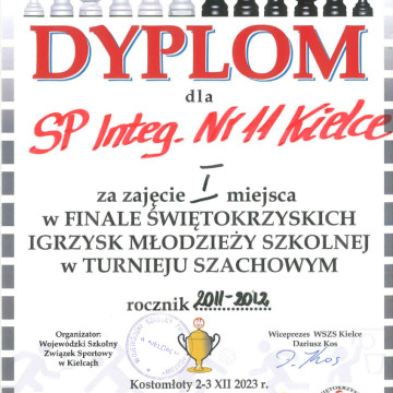 Pierwsze miejsce w Turnieju szachowym